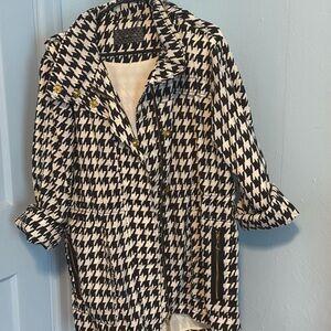 Casablanca Houndstooth Jacket w/ Hidden Hood Gold Zippers Lightweight Coat